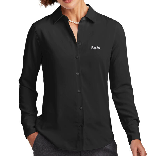 SAM - Women's Full Button Satin Blouse Thumbnail