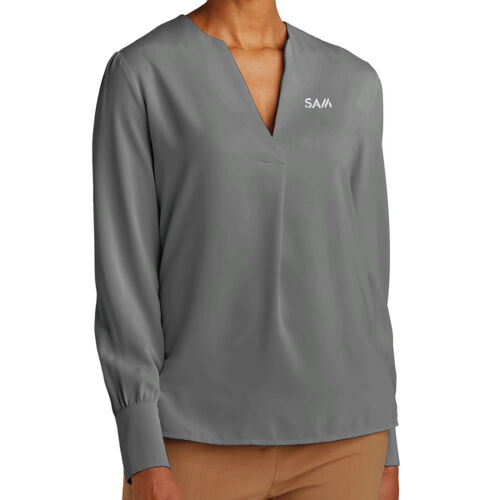 SAM - Women's Open Neck Satin Blouse Thumbnail